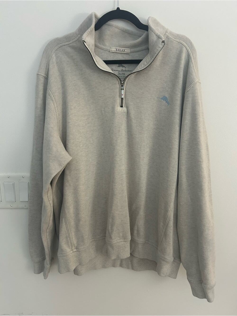 Tommy Bahama Men’s XL 100% Cotton Quarter Zip Pullover Coastal Sweatshirt Gray